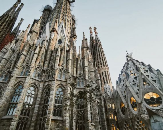Stunning view of La Sagrada Familia, a renowned landmark in Barcelona, Spain.